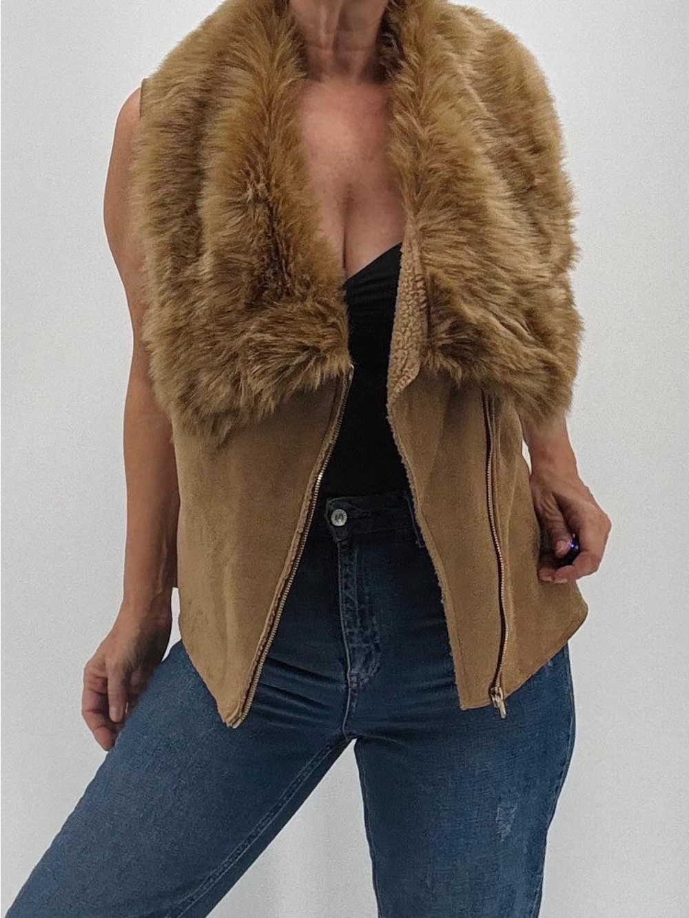 Vintage Y2K Penny Lane Boho Western Gorpcore Faux Suede Fur Gilet Vest Jacket